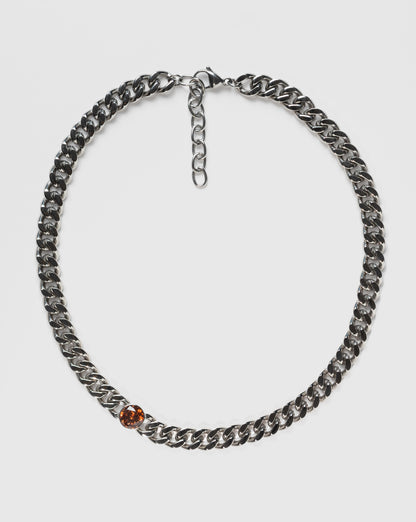 Silverfärgat kedjehalsband i rostfritt stål med bärnstensbrun cubic zirconia-sten
